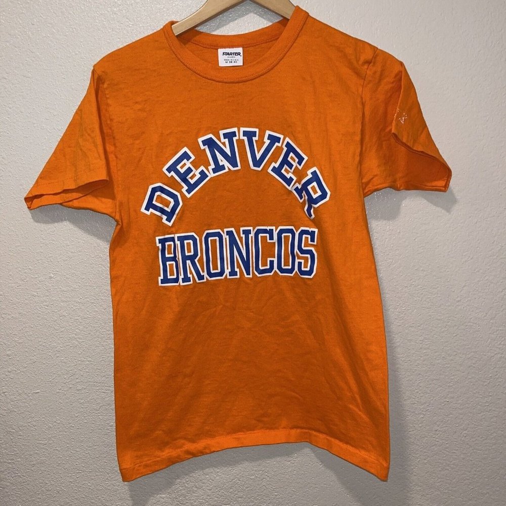 Vintage Denver Broncos T Shirt Starter Single Stitch NFL 80s USA Medium Orange